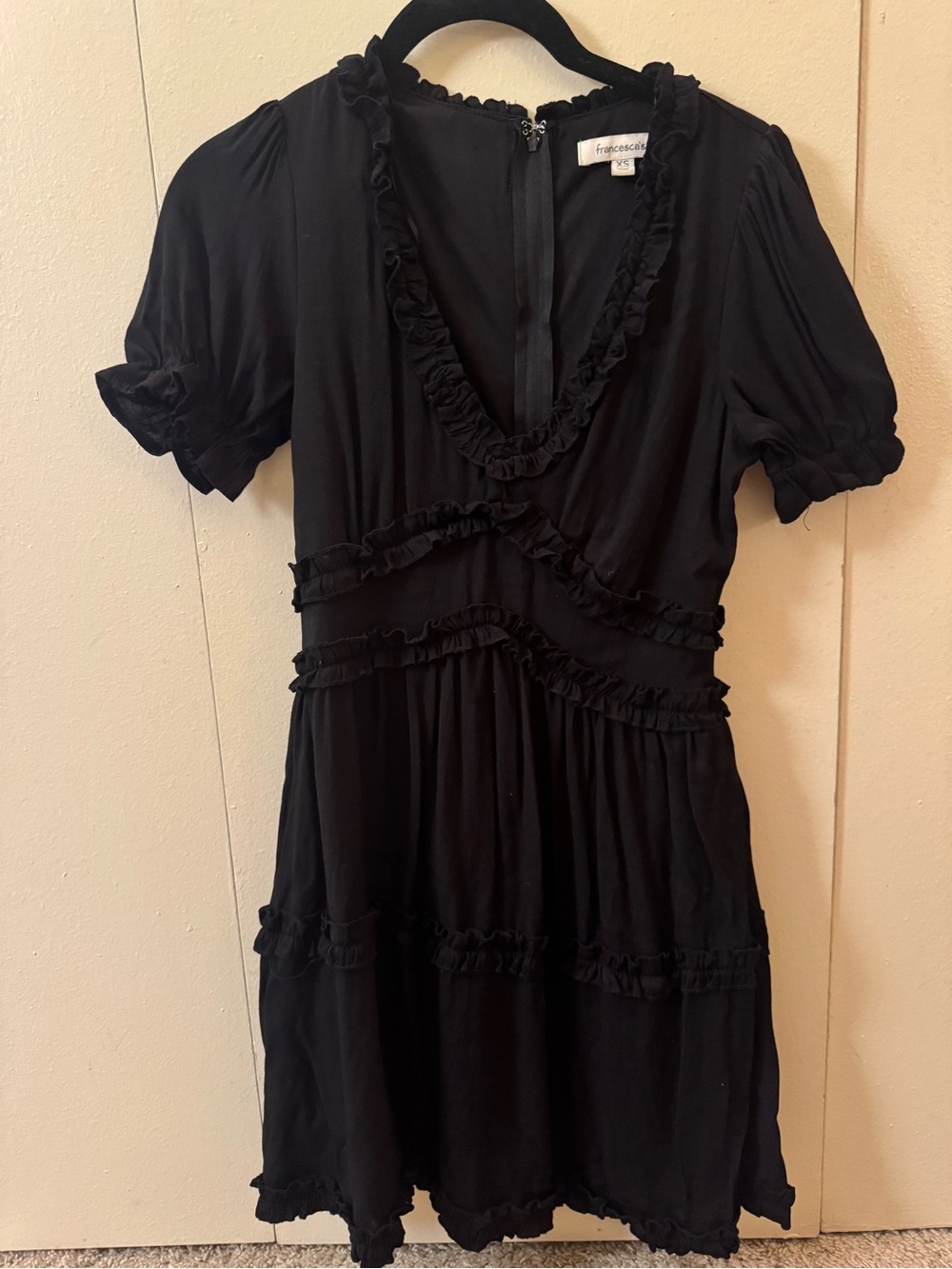 Francesca’s Black Ruffle Detail Tiered Mini Dress XS